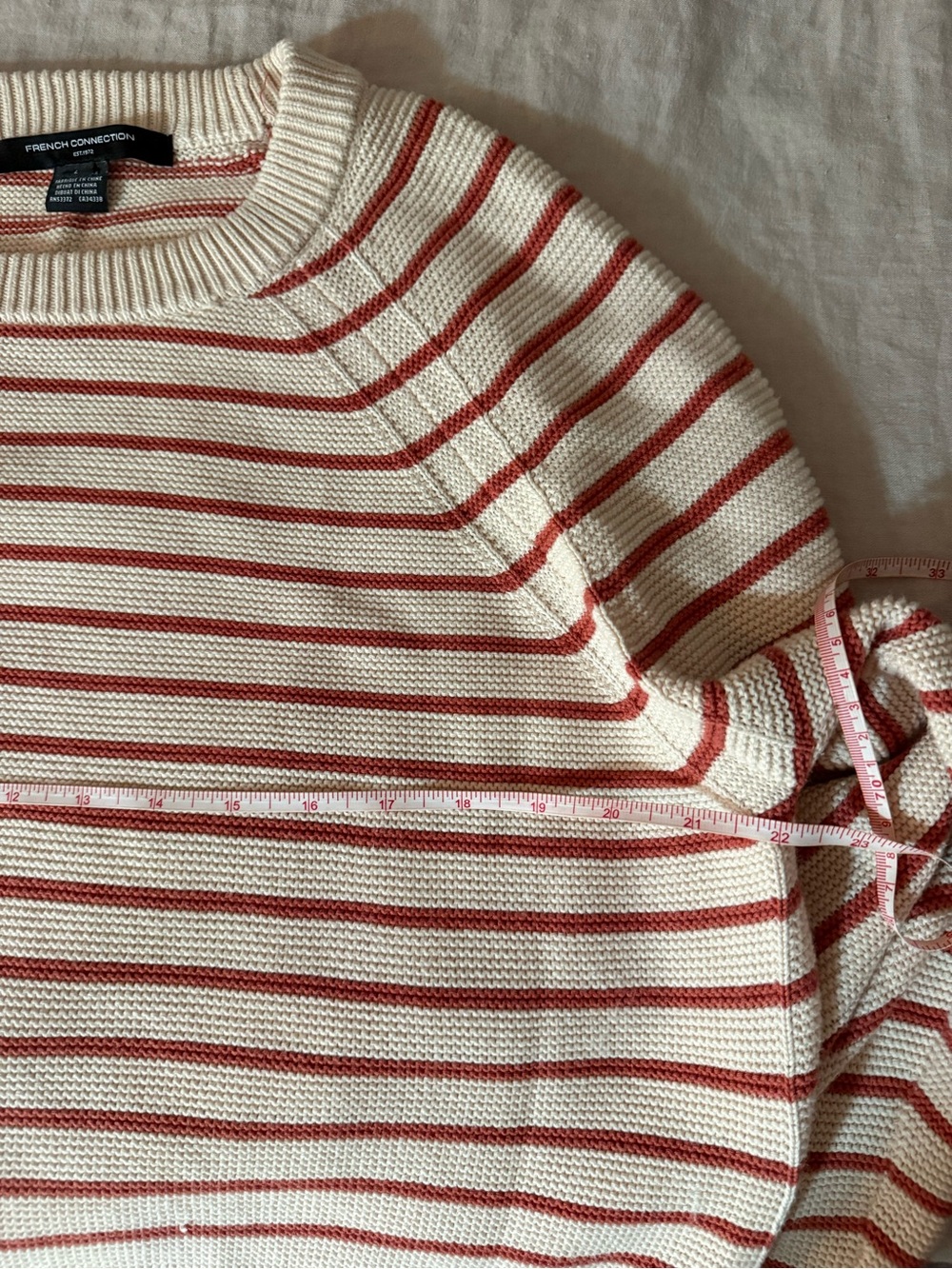 French Connection Striped 100% Cotton Knit Sweater Large L Nautical Preppy Cozy - Picture 9 of 9